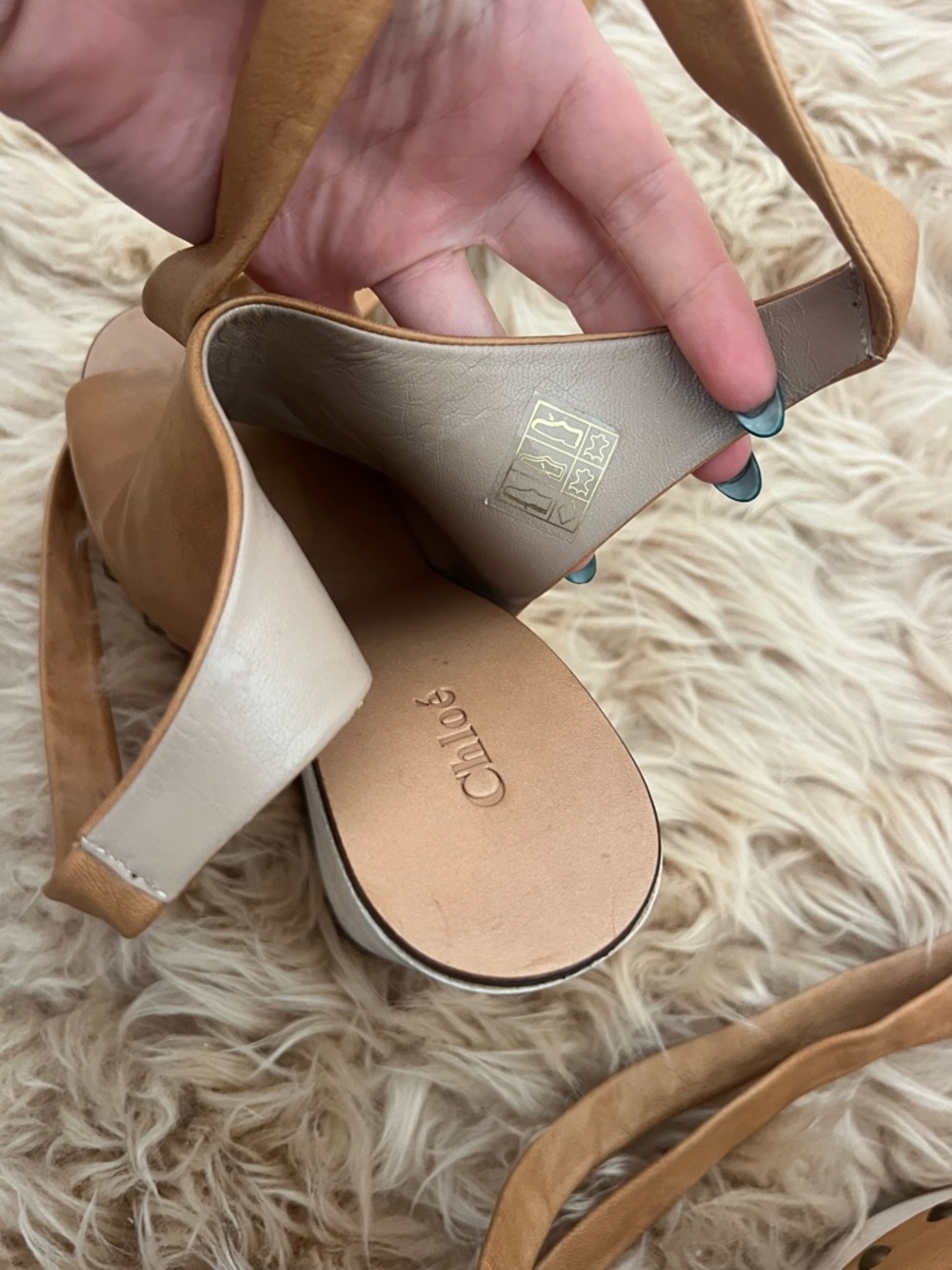 Chloe Tan Leather Ankle Wrap Platform - Picture 4 of 4